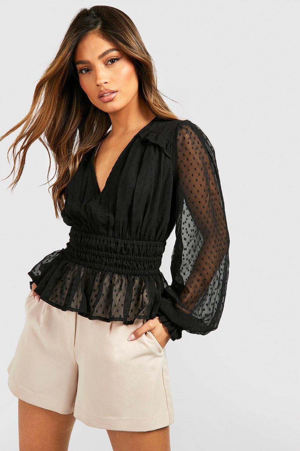 

Блузка с длинными рукавами добби сетка Boohoo, черный