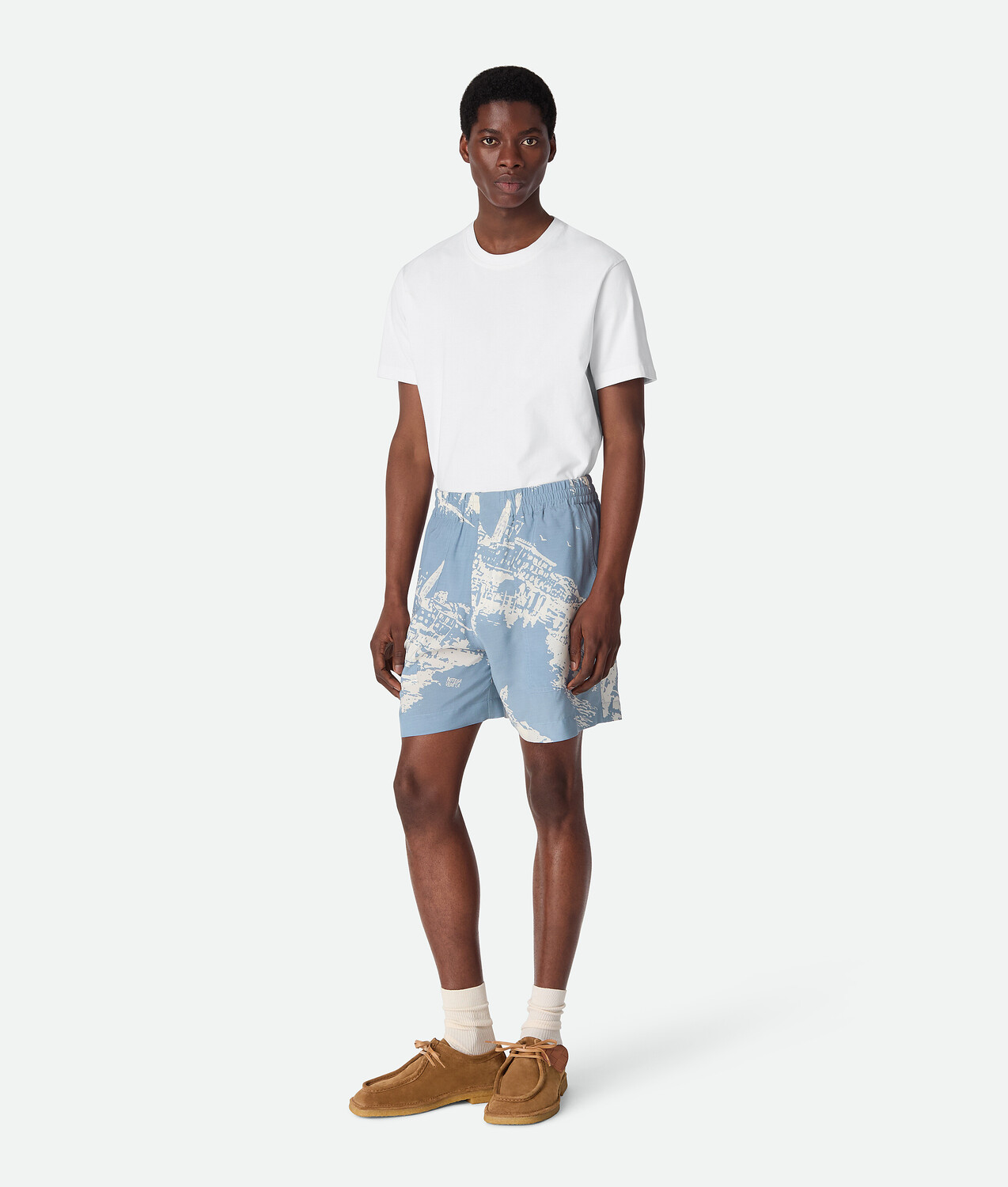 

Italian postcard silk shorts BOTTEGA VENETA, голубой/синий