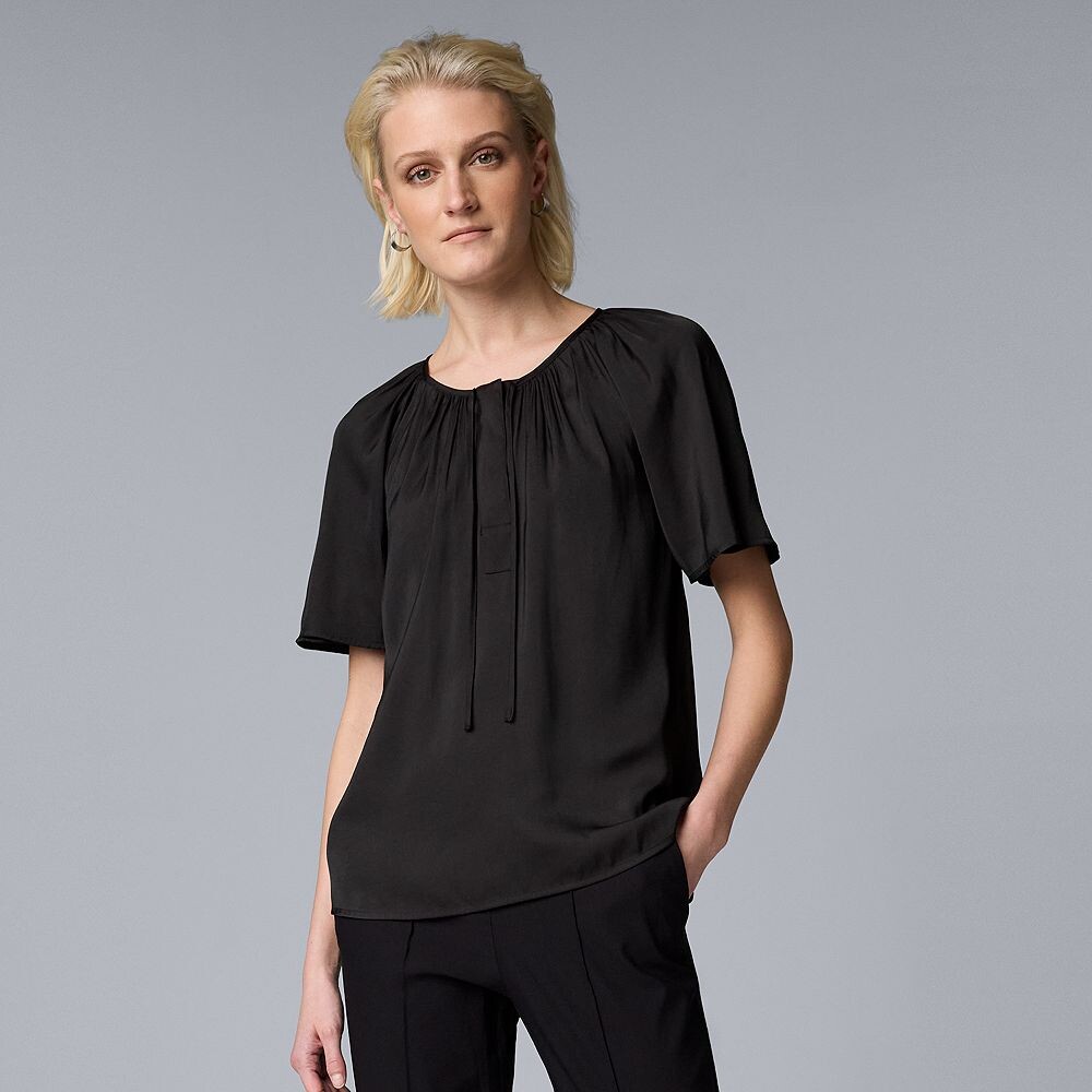 

Женская блузка с короткими рукавами и завязывающимся воротником Simply Vera Vera Wang, черный