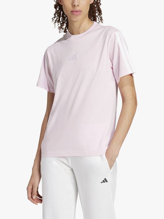 

Женская хлопчатобумажная футболка essentials в 3 полосы adidas, цвет Clear Pink/White