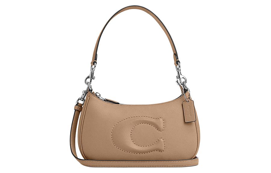 

COACH Женская сумка через плечо среднего размера из телячьей кожи бежевого цвета