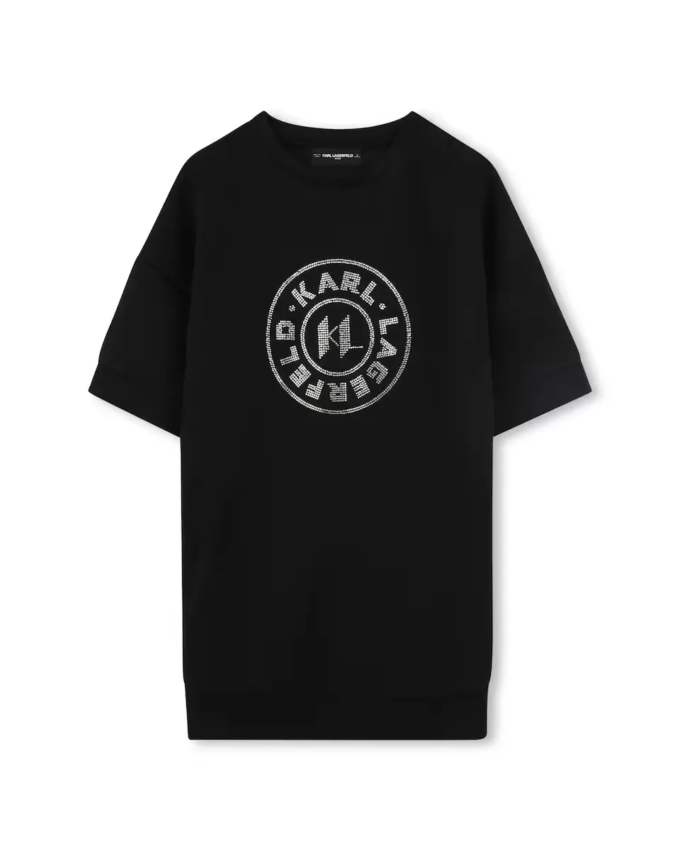 

Черное платье для девочки с короткими рукавами Karl Lagerfeld Kids, черный
