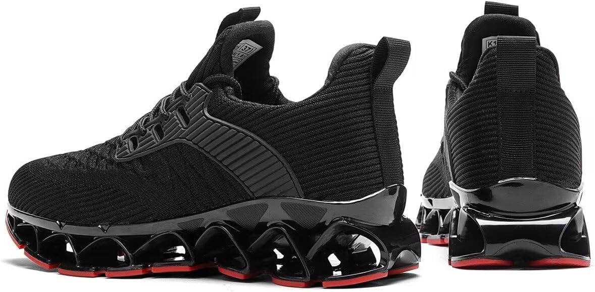 Мужские слипоны для бега и ходьбы, теннисные, повседневные модные кроссовки, комфортные, с противоскользящей подошвой, для работы и спорта, спортивные тренеры Srenket, черный/красный — фото 4