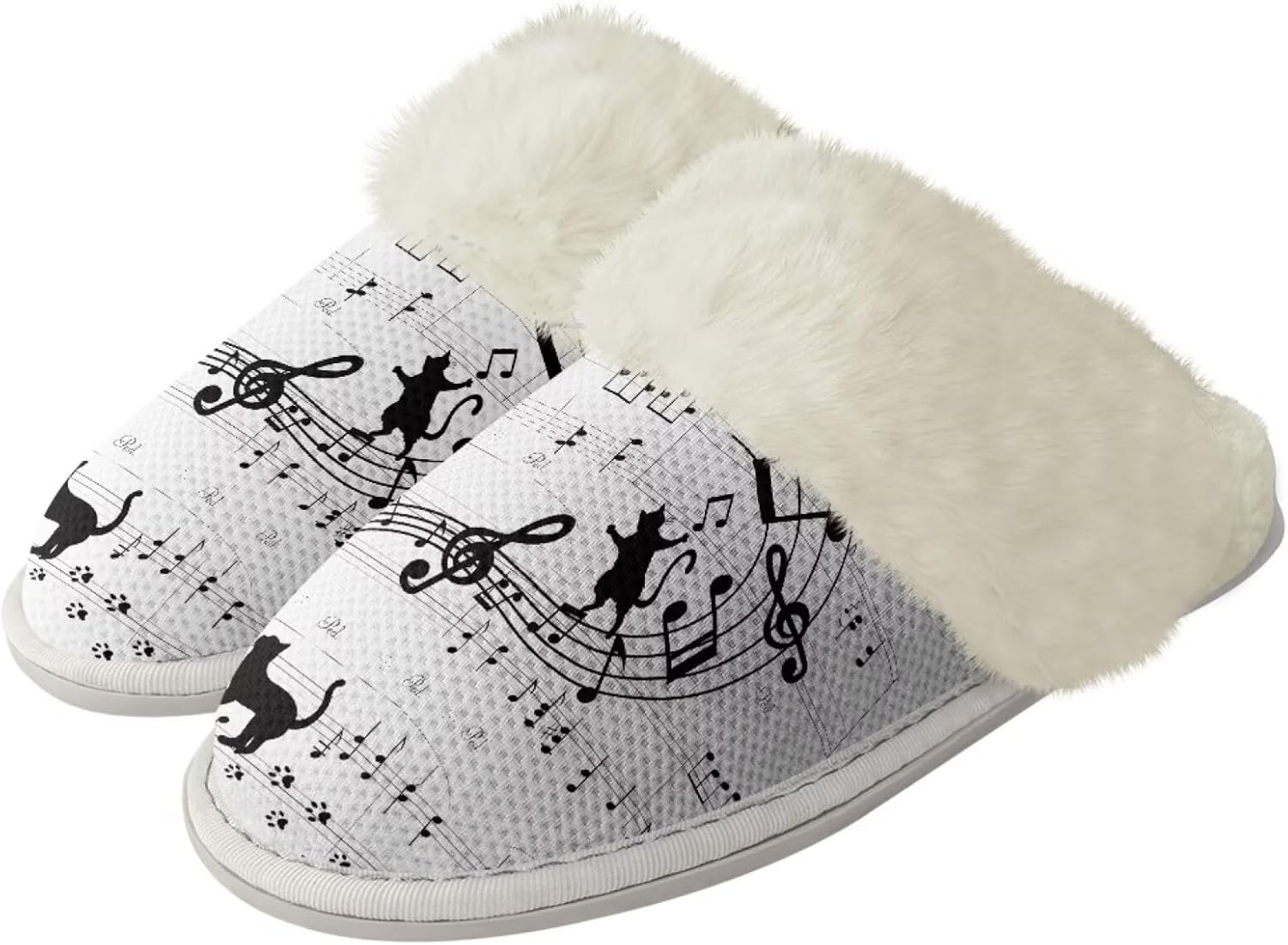

Женские и мужские хлопковые тапочки, зимние мягкие пушистые тапочки, плюшевые тапочки, удобные теплые тапочки с меховой отделкой для дома Jiquruby, Musical Symbol Cat
