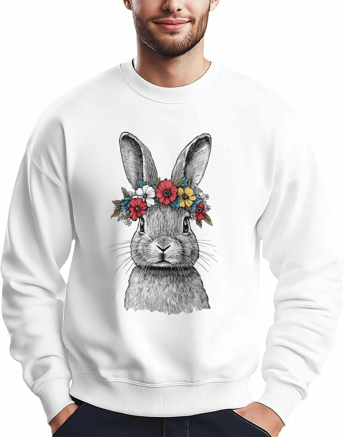 

Мужской свитшот с графикой венка и кролика, Crewneck, длинный рукав Winvebermior