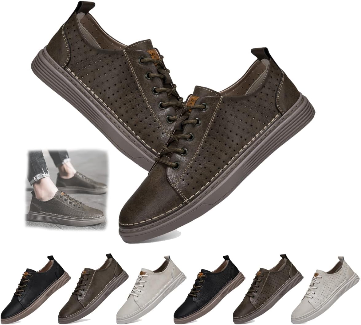 

Замшевые кроссовки для мужчин, повседневные кроссовки из кожи, мягкие для ходьбы, противоскользящие, дышащие, для вождения, легкие кеды, комфортные кожаные скелетные кроссовки Generic, коричневый