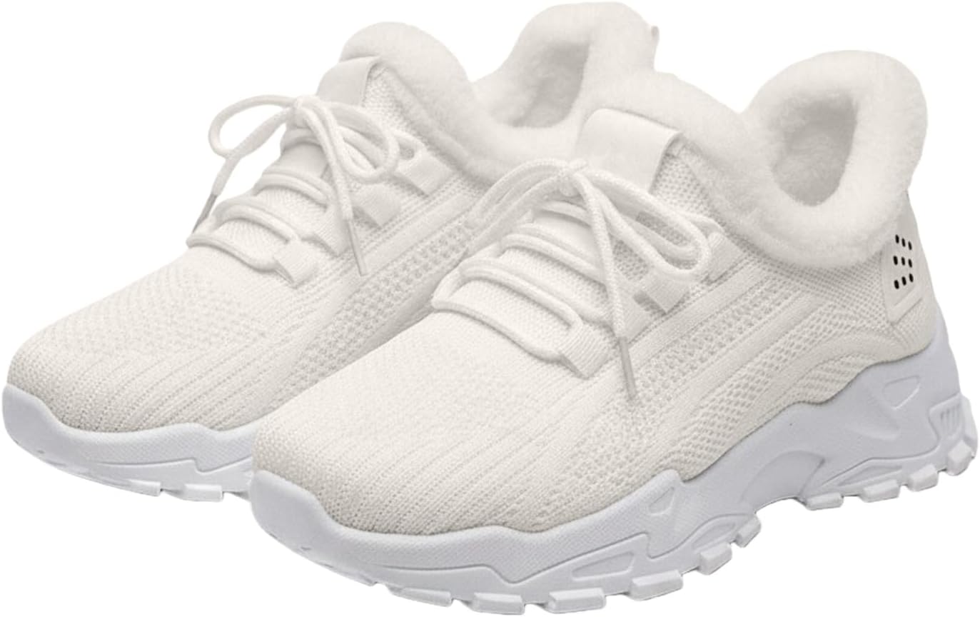 

Женские и мужские кроссовки для бега с зимним утеплением, на меху, без шнурков, легкие, с нескользящей подошвой, на платформе, теннисные кроссовки, спортивные, для ходьбы, тренажерного зала и работы Wabkderpu, белый