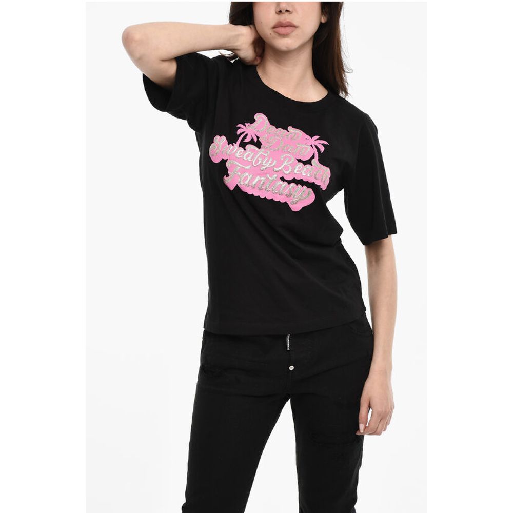 

Футболка с круглым вырезом и блестящим принтом Dsquared2, Black
