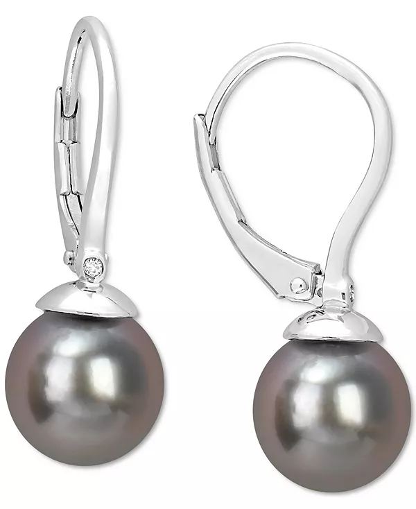 

Серьги-Подвески с застежкой-рычагом из культивированного таитянского жемчуга (8 мм) из стерлингового серебра Macy'S, black