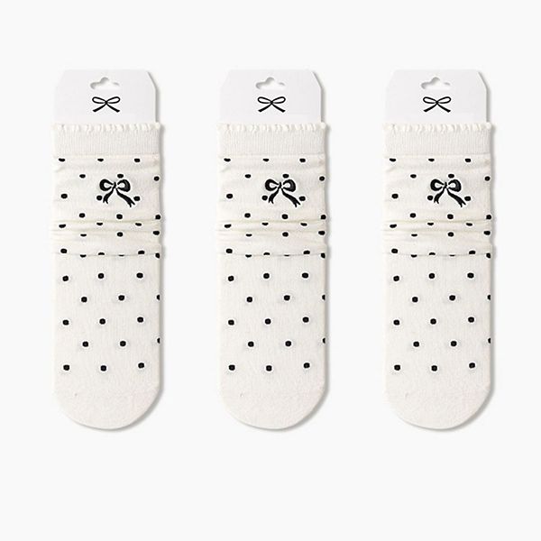 

3 пары мягких носков в горошек с вышивкой бантиком и оборкой Anna-Kaci, White