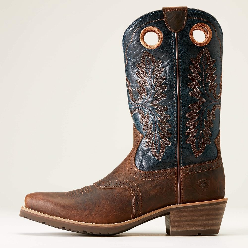 Мужские западные сапоги Ariat Hybrid Roughstock с квадратным носком, синий/коричневый — фото 2