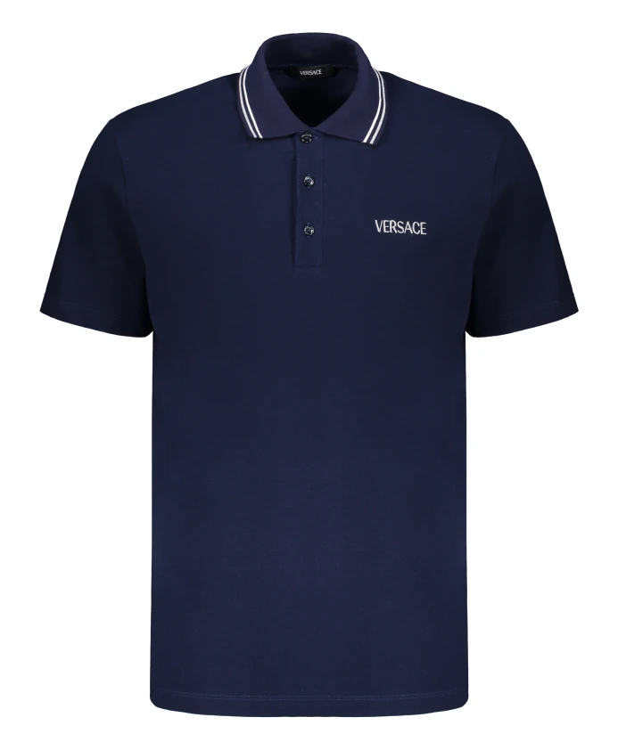 

Вышитая хлопковая рубашка-поло с логотипом. Versace, синий