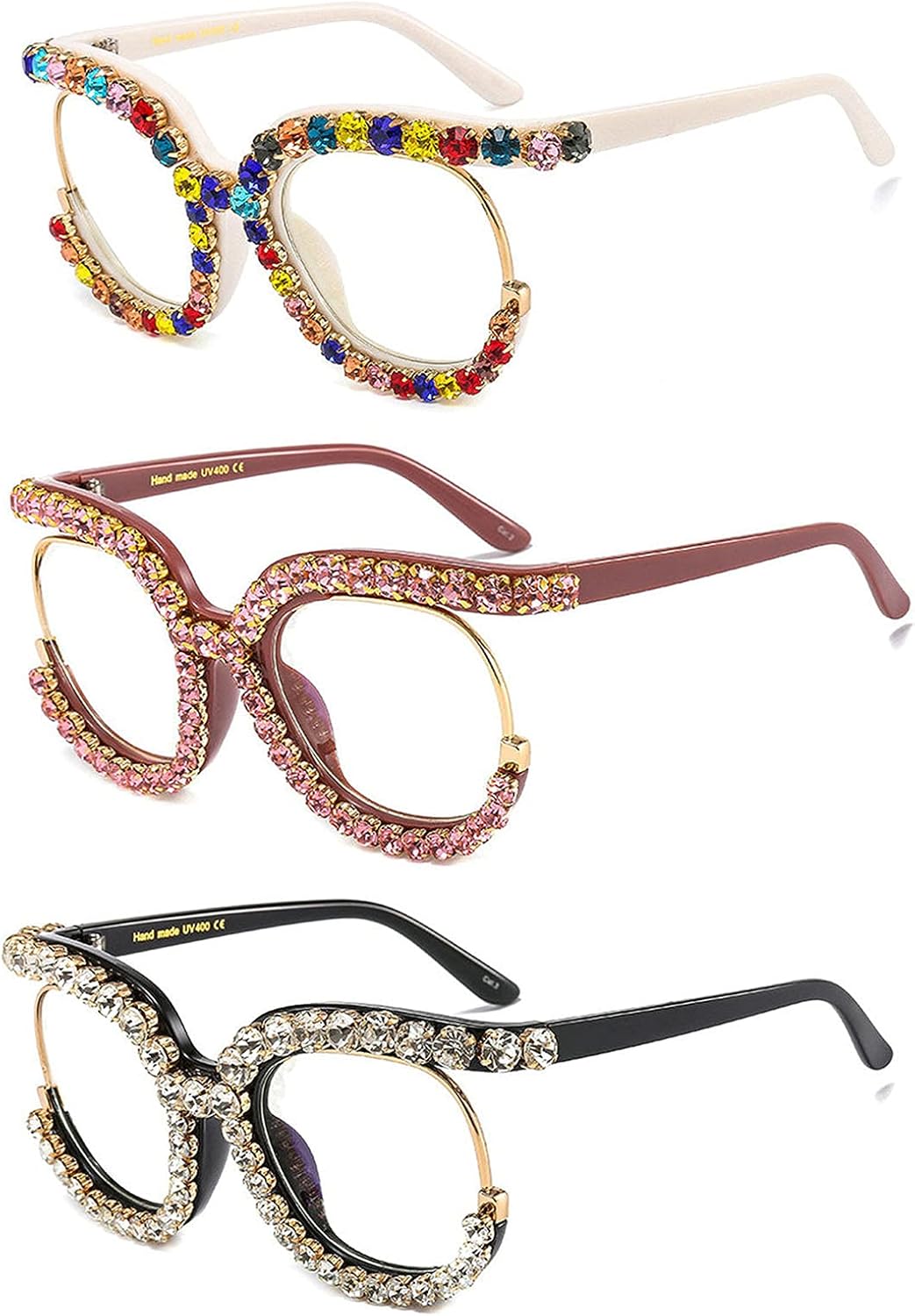 

Солнцезащитные очки Willochra с круглыми блестящими стразами для женщин, бриллиантовые, конфетные цвета, женские хрустальные солнцезащитные очки, блестящие очки-маска, 3pack-black&rainbow&pink