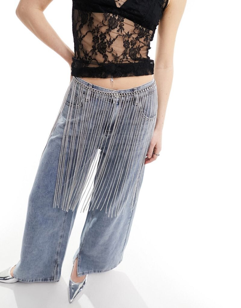 

Серебристый ремень с цепочкой и бахромой ASOS DESIGN Limited Edition