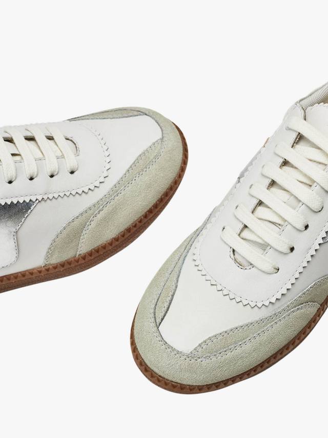 Бергамотовые кожаные шнурованные кроссовки Moda in Pelle, White/Silver — фото 3