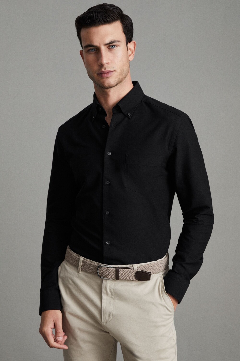 

Рубашка Greenwich slim fit из хлопка Оксфорд Reiss, черный