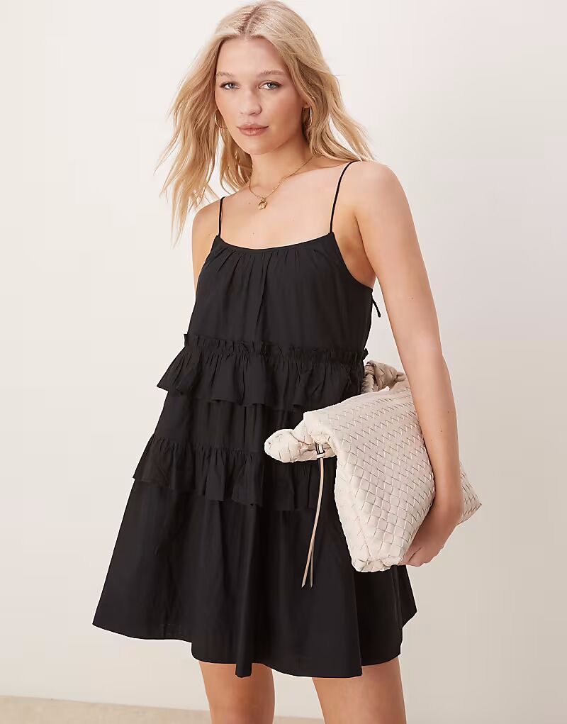 

Мини-платье с оборками и ярусами ASOS DESIGN черного цвета