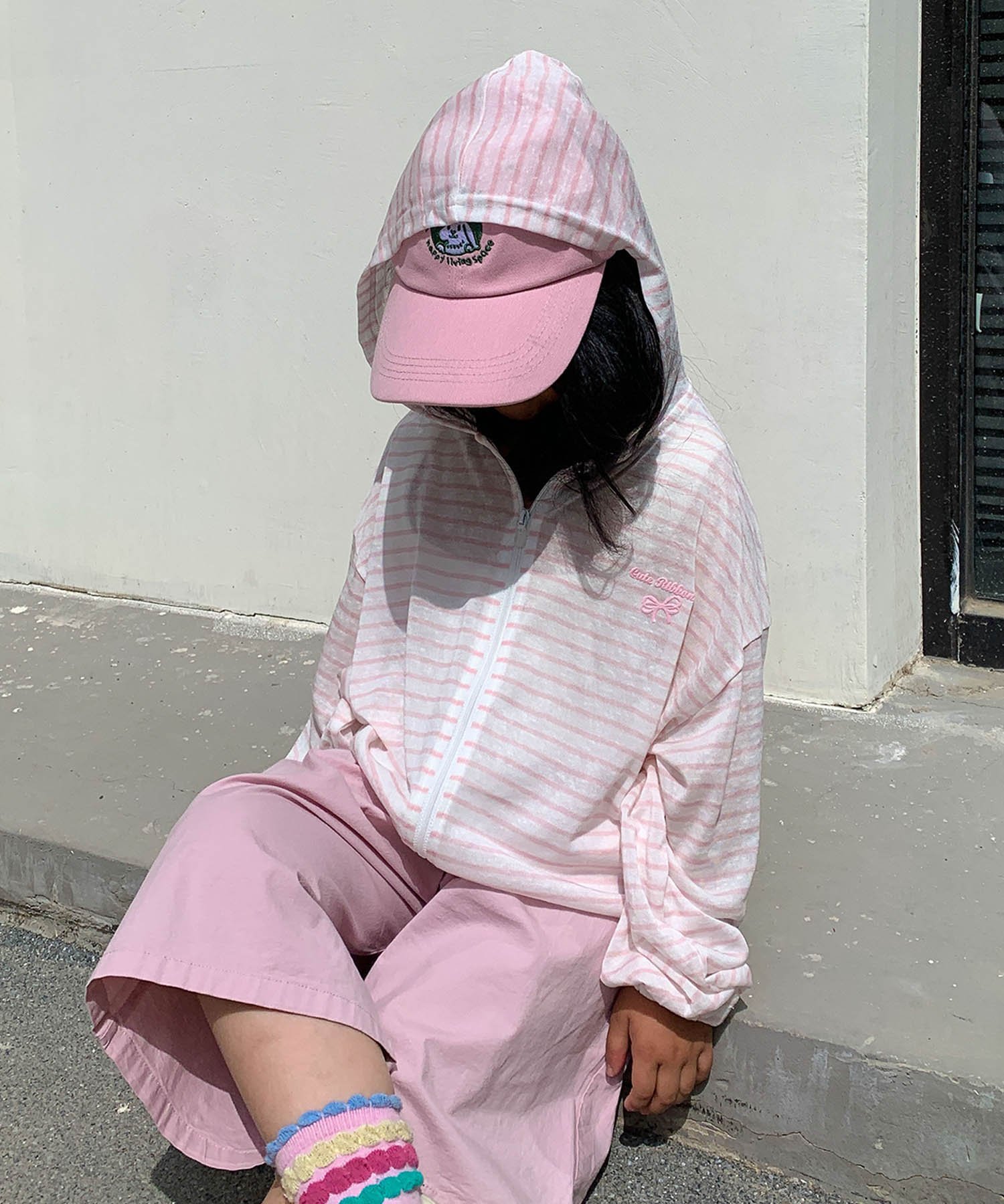 Тонкая полосатая толстовка на молнии Aimoha Kids, pink — фото 3