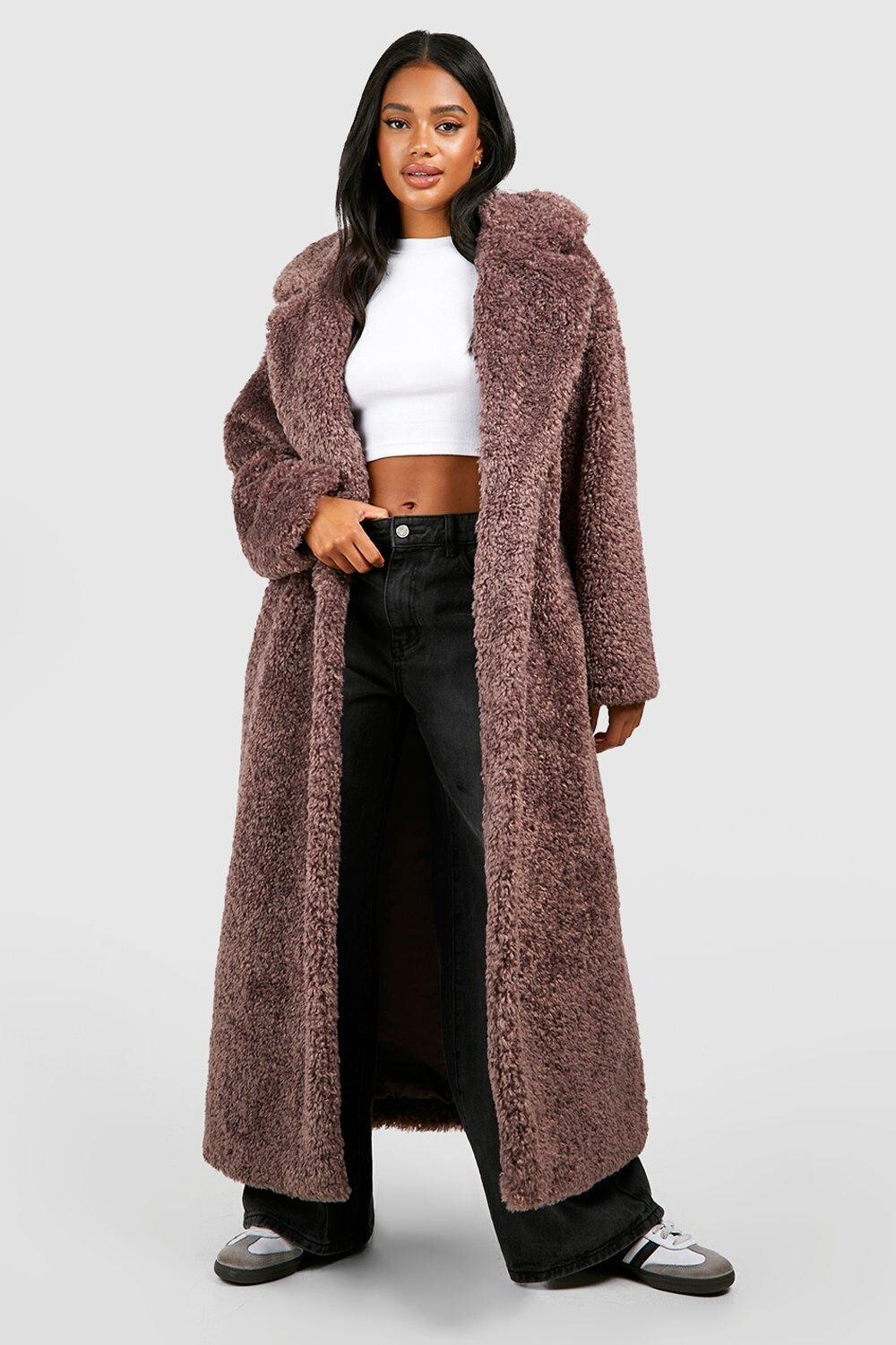 

Фактурная шуба макси boohoo, фиолетовый