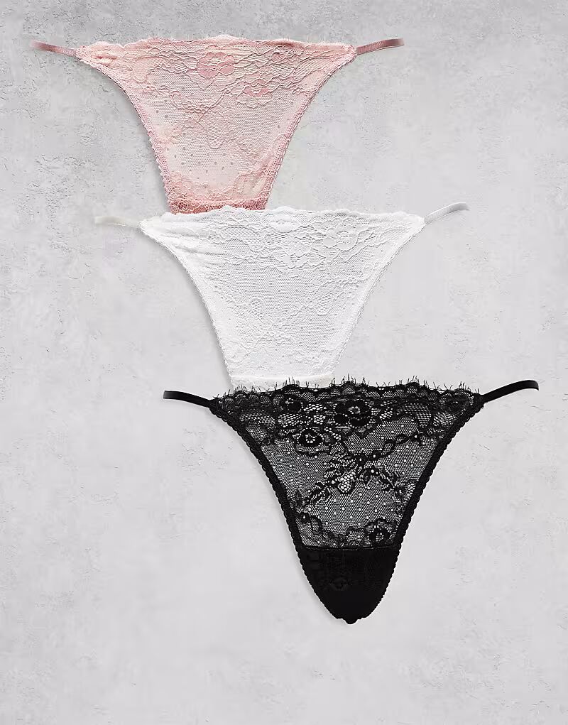 

Комплект из 3 кружевных трусиков-танга ASOS DESIGN Curve черного, белого и пыльно-розового цветов ASOS Curve