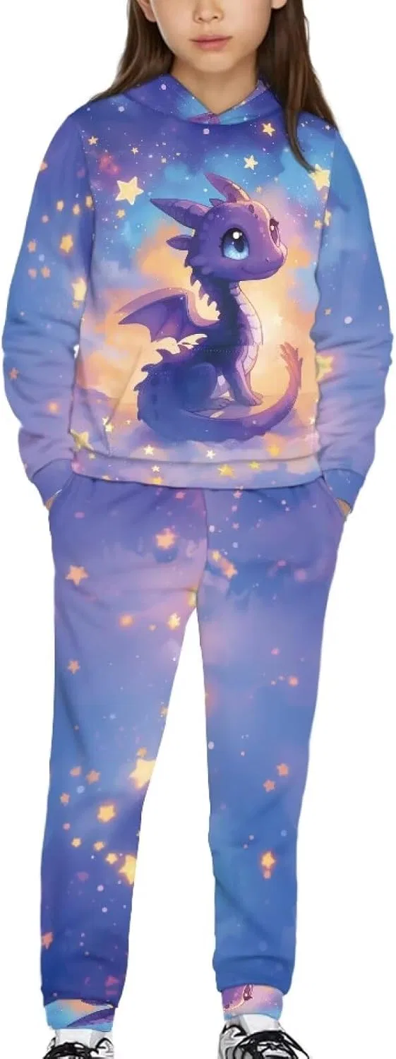 Детский спортивный костюм с принтом Starry Dragon, толстовка и брюки, Starry Dragon Printeddd