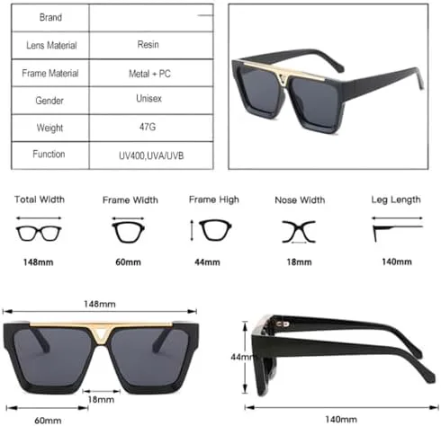 

Популярные модные квадратные солнцезащитные очки для женщин в стиле ретро с градиентным зеркальным покрытием, солнцезащитные очки UV400 для мужчин MTZJH, Black Gray