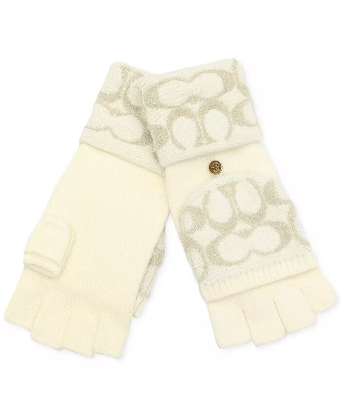 

Перчатки Signature C Metallic Knit Pop Top COACH, белый