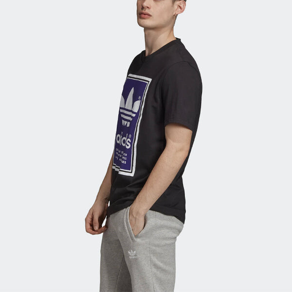 Футболка originals filled label blue logo printing short sleeve black Adidas, черный — фото 4