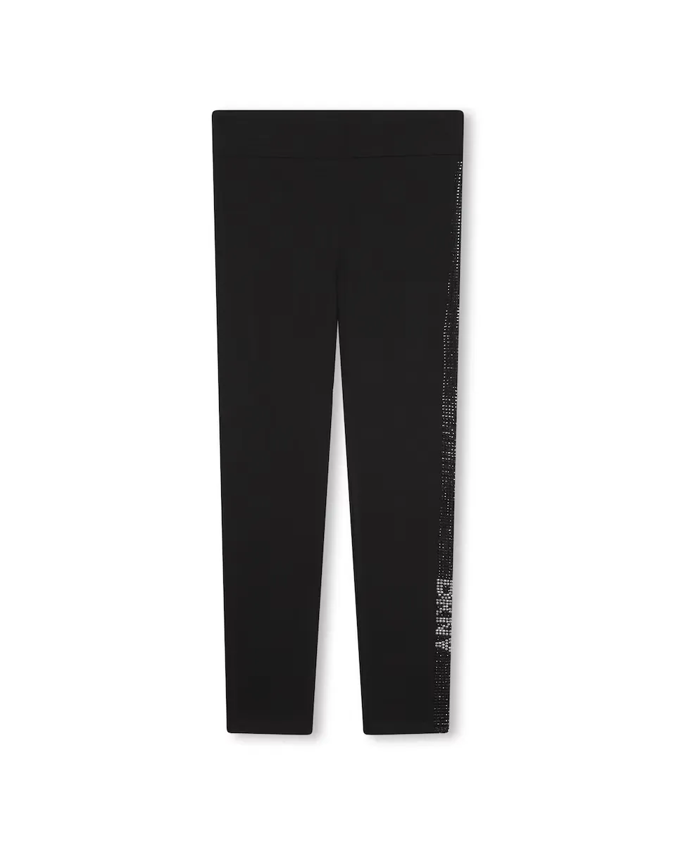 

Черные леггинсы для девочки с полосой из стразов DKNY