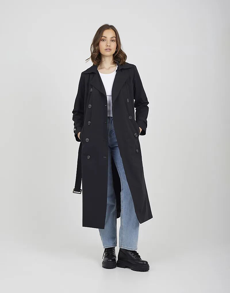 

Brave Soul Двубортный удлиненный тренчкот черного цвета