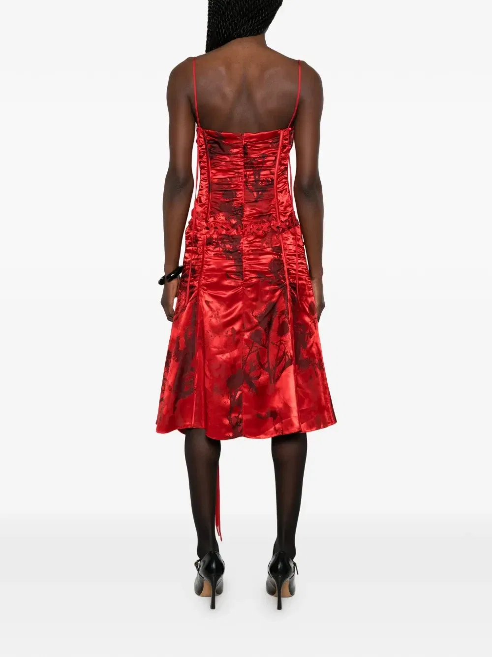 Платье на шнуровке с цветочным принтом Alexander McQueen, красный — фото 4