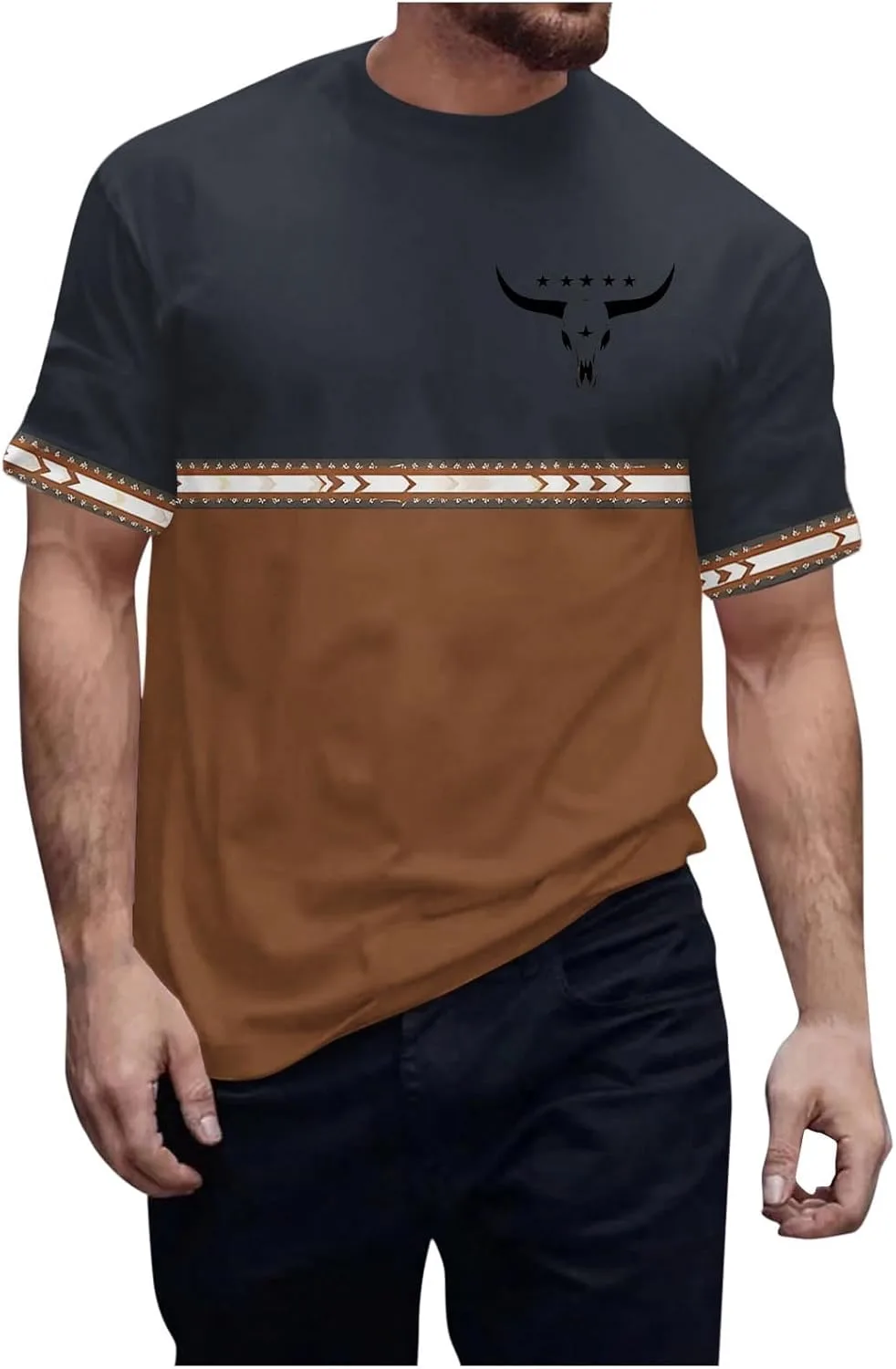 

Мужская футболка Aztec с этническим принтом и пачворком QUNPIU