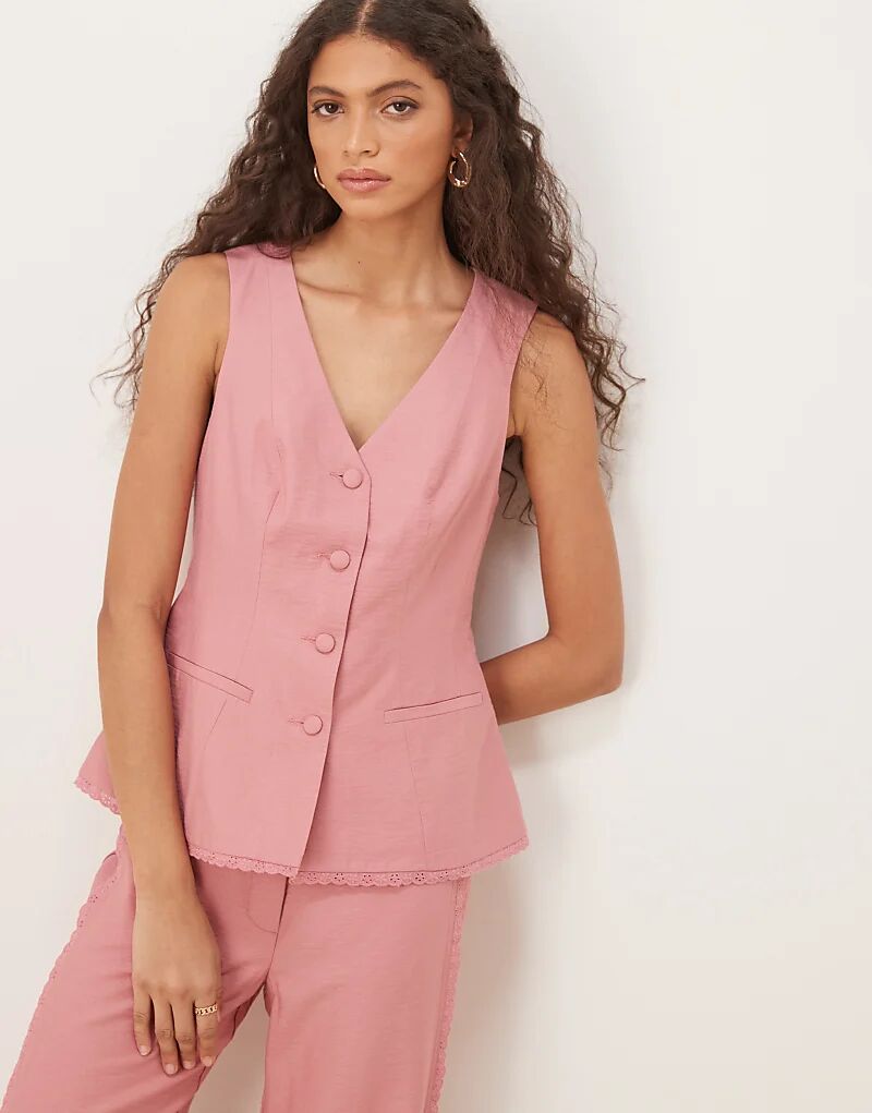 

Жилет ASOS DESIGN с кружевной отделкой по краю, розовый