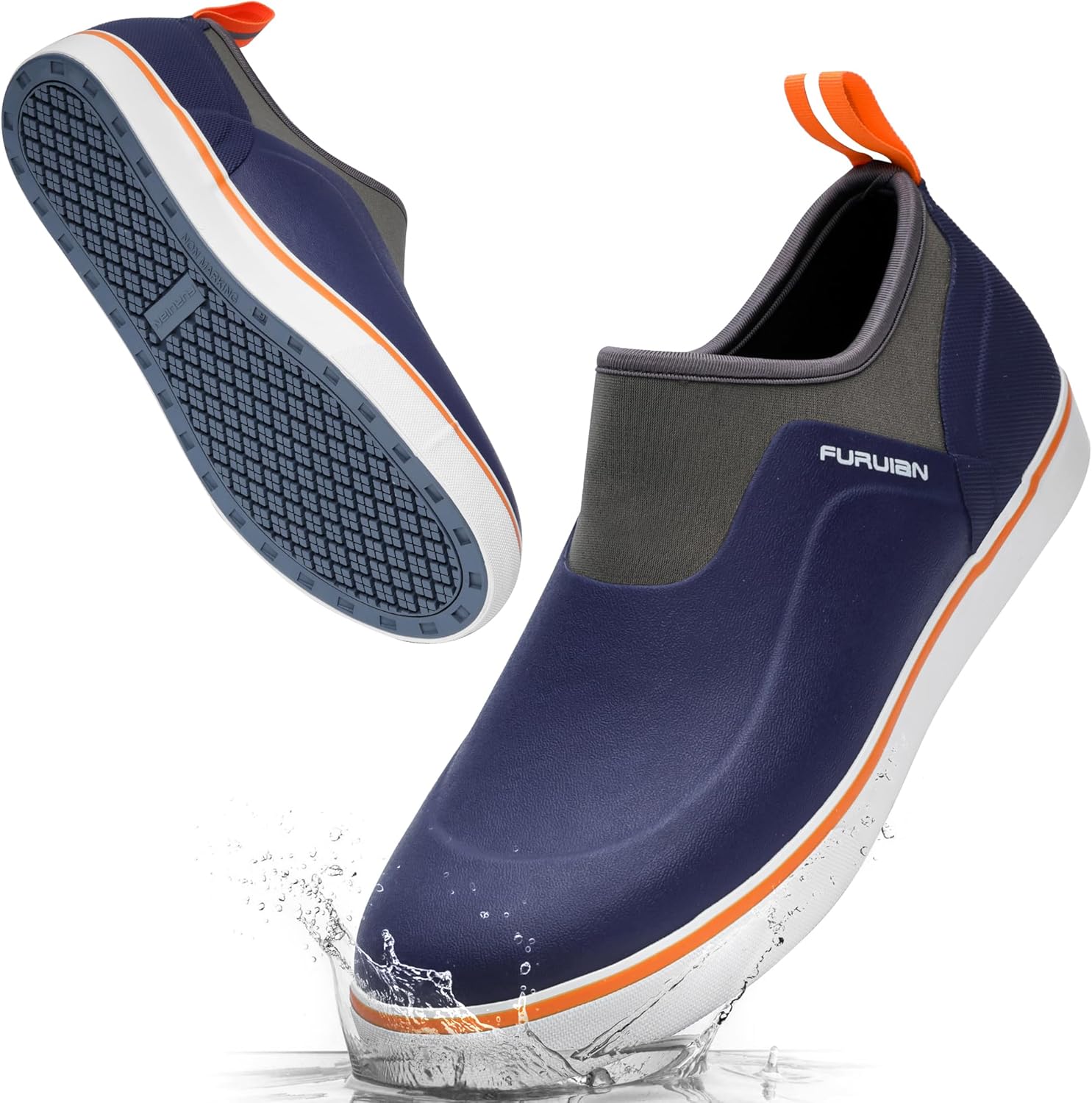 

Водонепроницаемые короткие резиновые ботинки Furuian для мужчин, легкие туфли для палубы, непромокаемые рыболовные ботинки с противоскользящей подошвой для рыбалки, садоводства и прогулок по грязи на улице, темно-синий