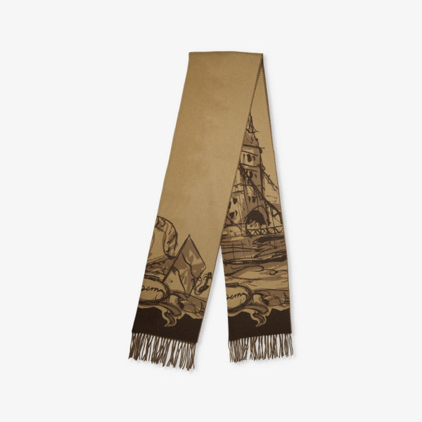 

Шарф из кашемира с бахромой Tower Bridge Burberry, желтый