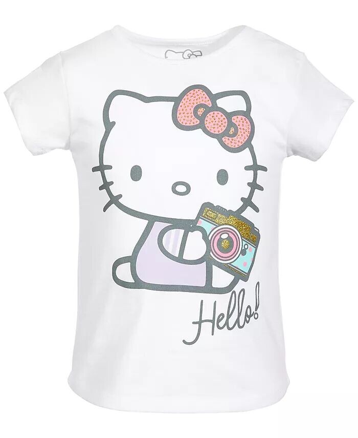 

Футболка с рисунком камеры для маленьких девочек Hello Kitty, белый
