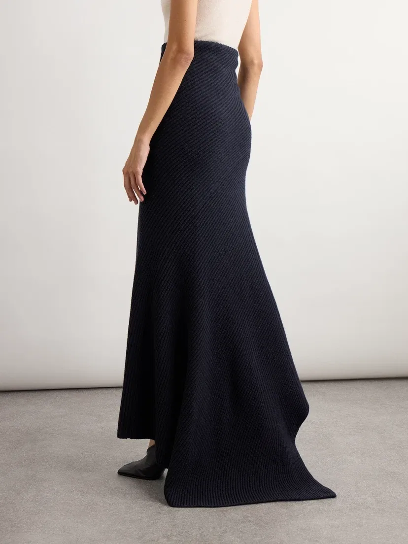 Асимметричная юбка из ребристой шерсти и кашемира Alaïa, синий — фото 3