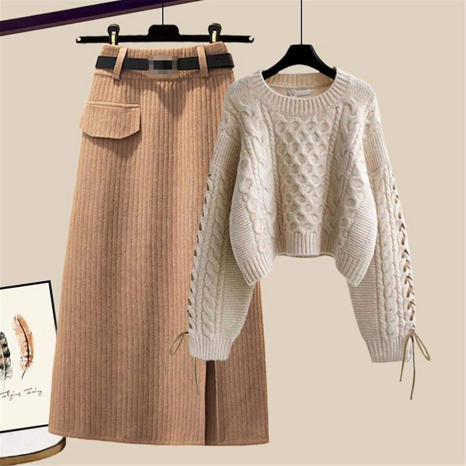 Женский спортивный костюм из трикотажа, свитер и юбка, Two Piece Set 4 — фото 2
