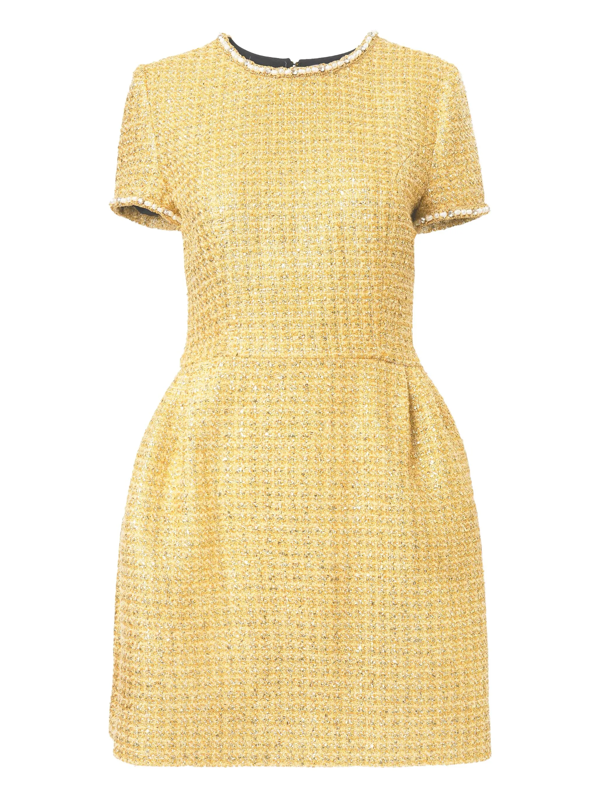 

Декорированное платье мини из твида Carolina Herrera, желтый