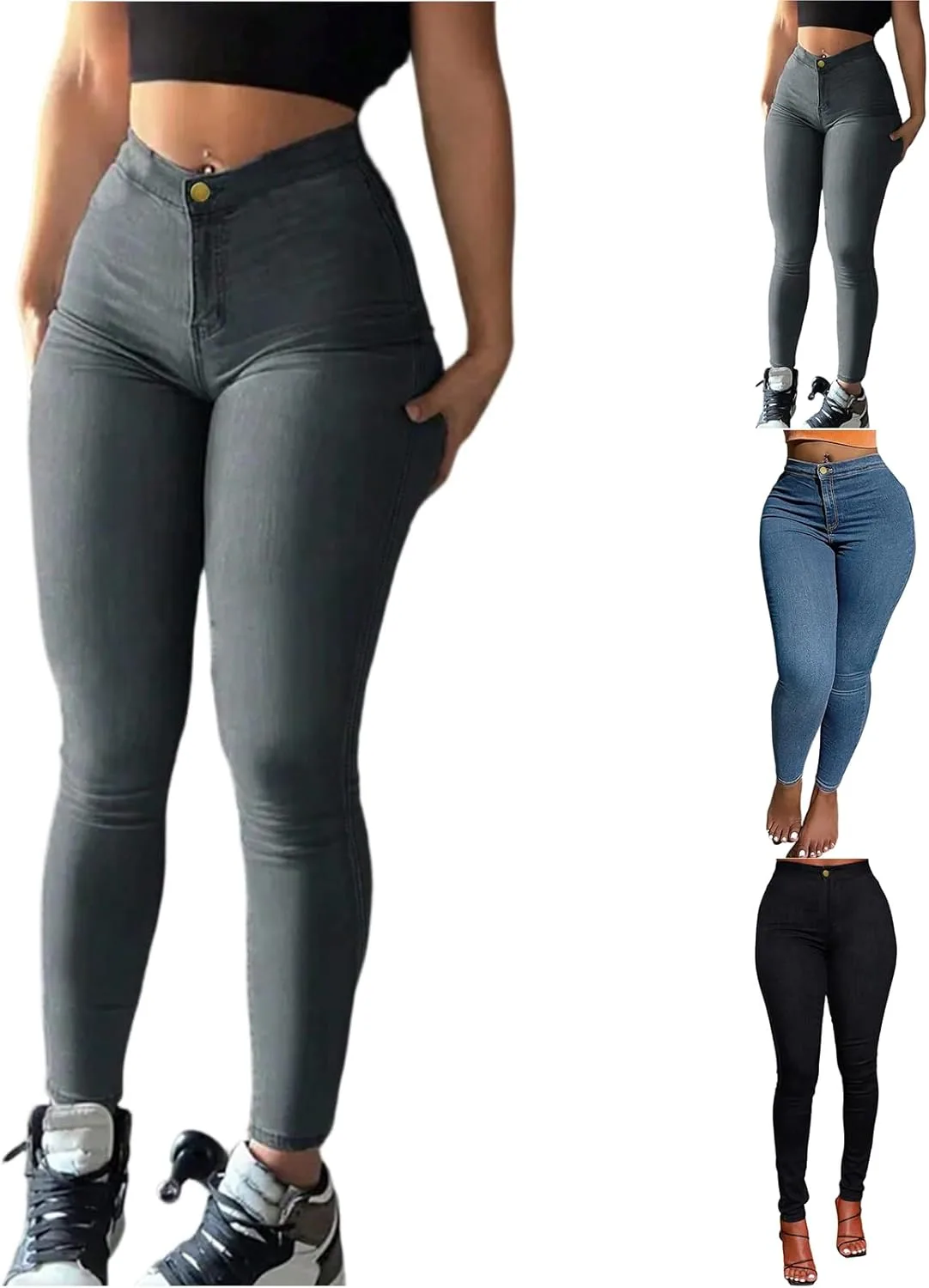 

Скинни джинсы для женщин Stretchy Curvy High Waisted с карманами