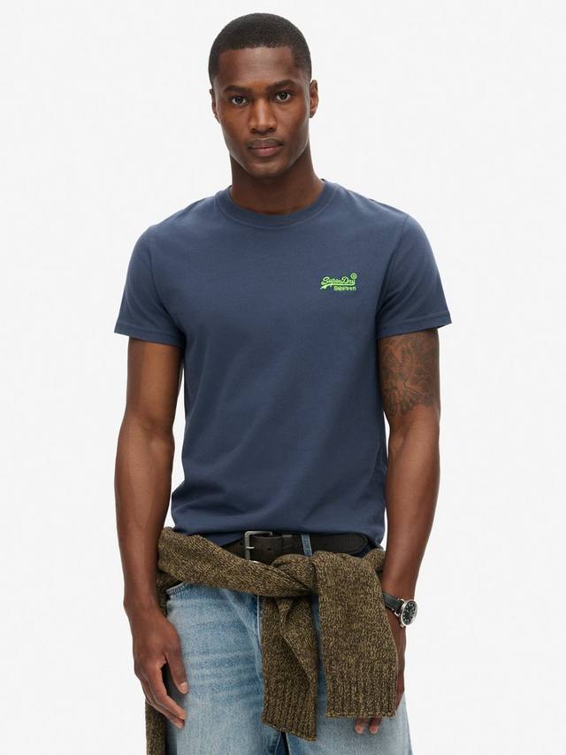 

Футболка Slim Fit с круглым вырезом из хлопка Superdry, Navy/Fluro Lime