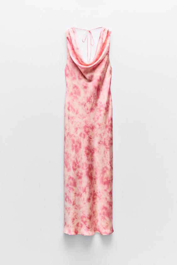 

Zara Satin Tie-dye Print Dress, multicoloured