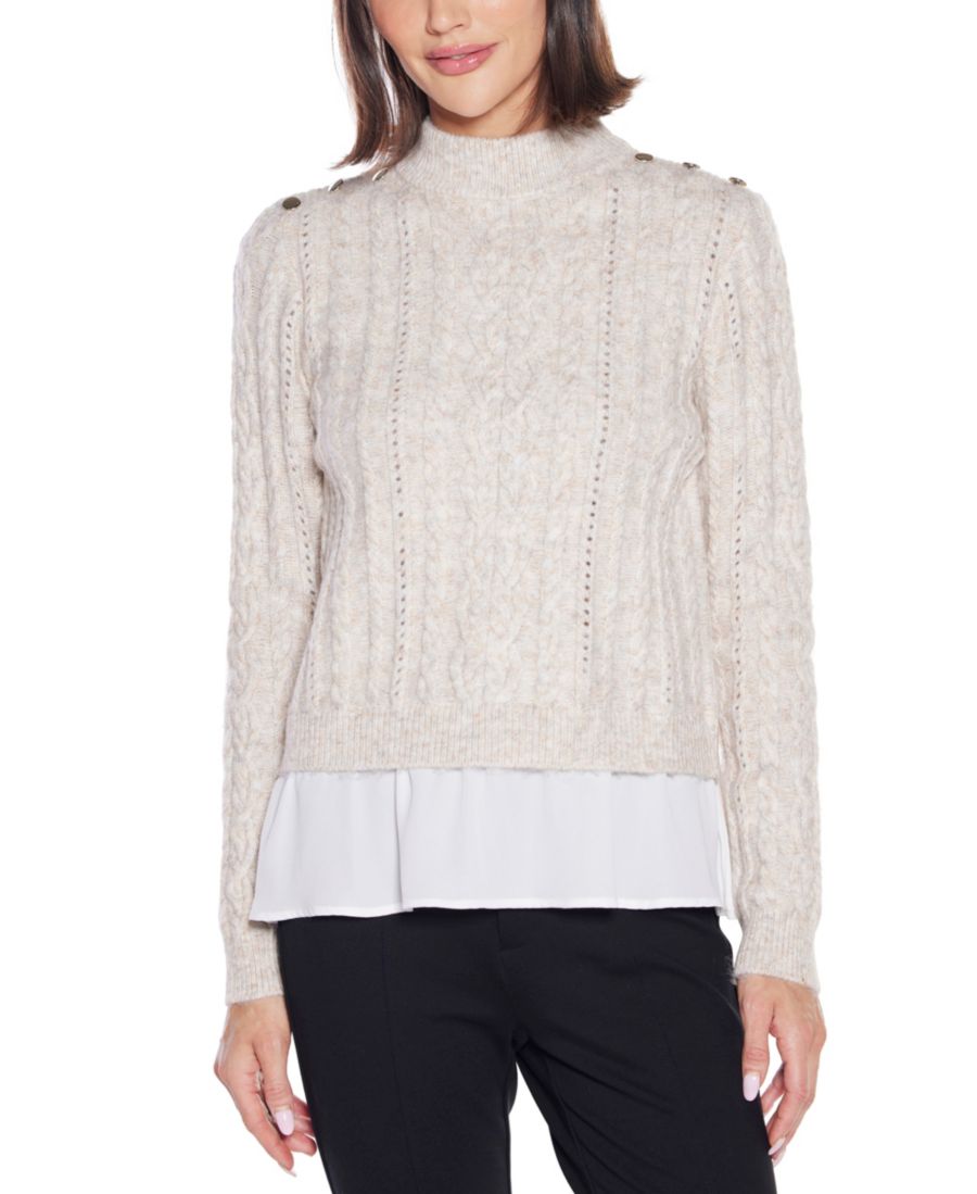 

Женский свитер Black Label с косами и шифоновой отделкой Belldini, Heather Oatmeal