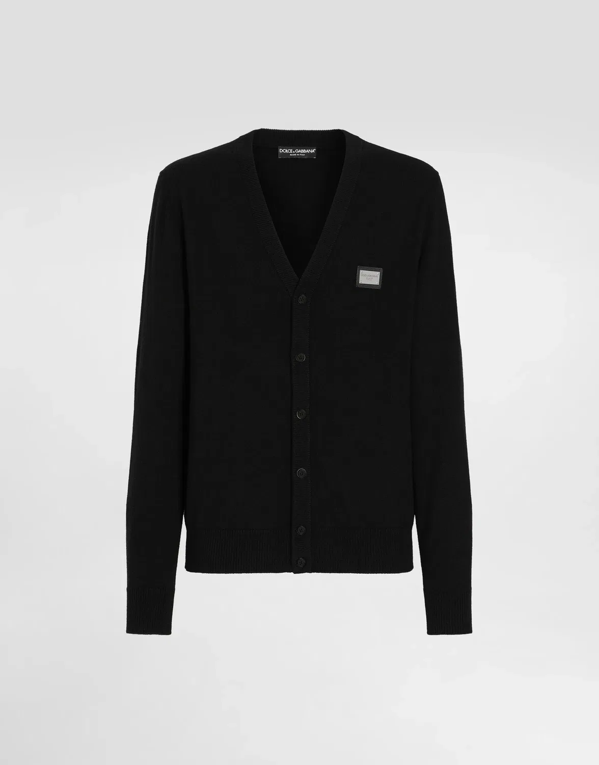 Кардиган из кашемира и шерсти с фирменным ярлыком DOLCE & GABBANA, черный