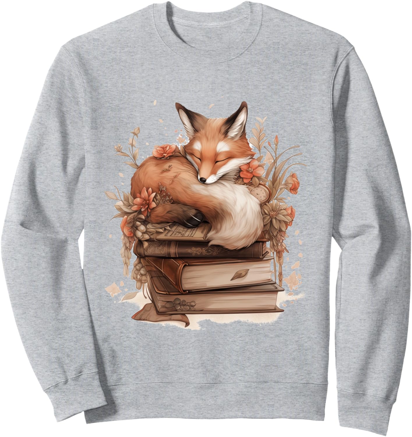 

Толстовка в стиле коттеджкор с цветочным рисунком, лисой и милым гобликом Cottagecore Goblincore And Fairycore Stuff, серый