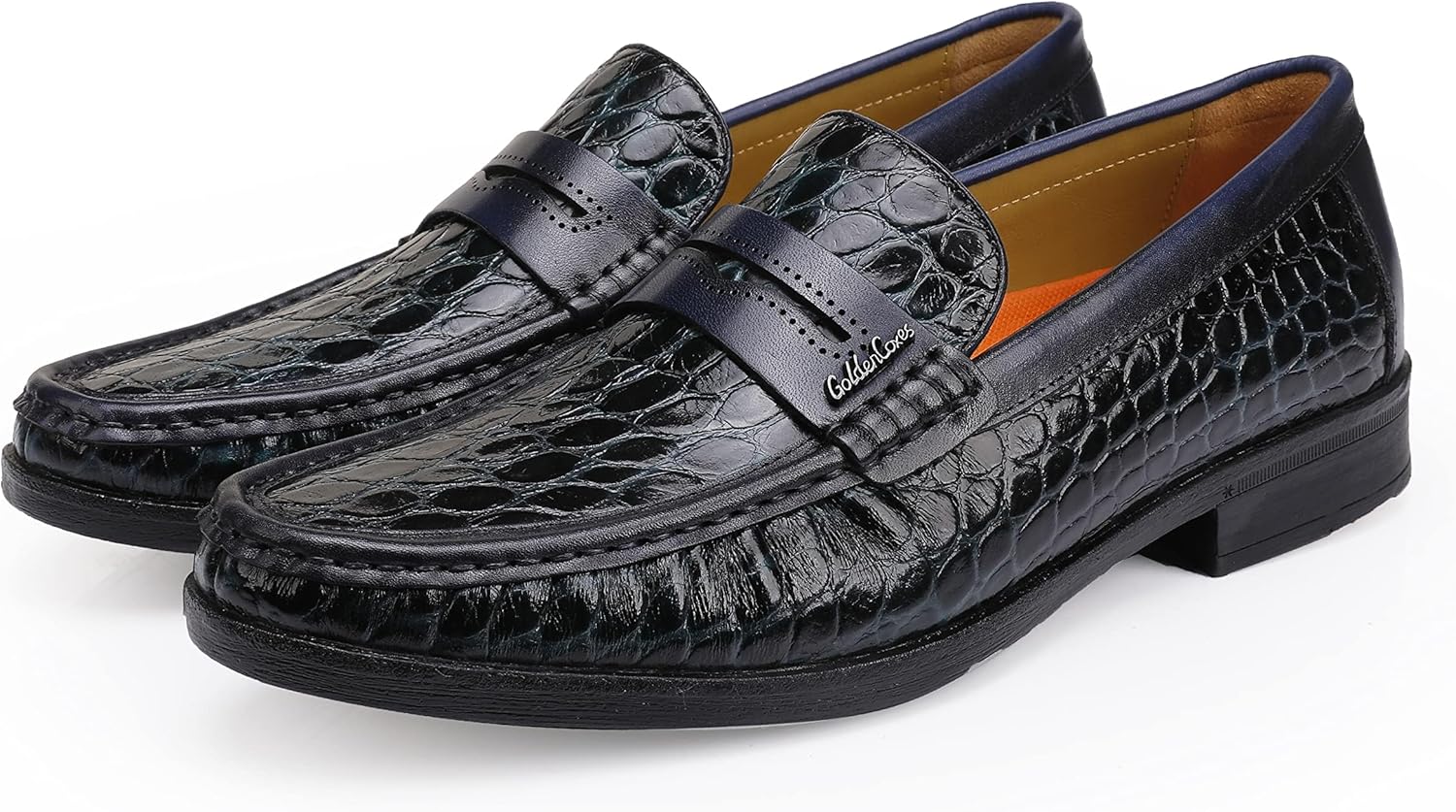 

Мужские кожаные пенни-лоферы с узором под крокодила, классические повседневные туфли без шнурков, праздничные, деловые, свадебные лоферы для мужчин Generic, синий