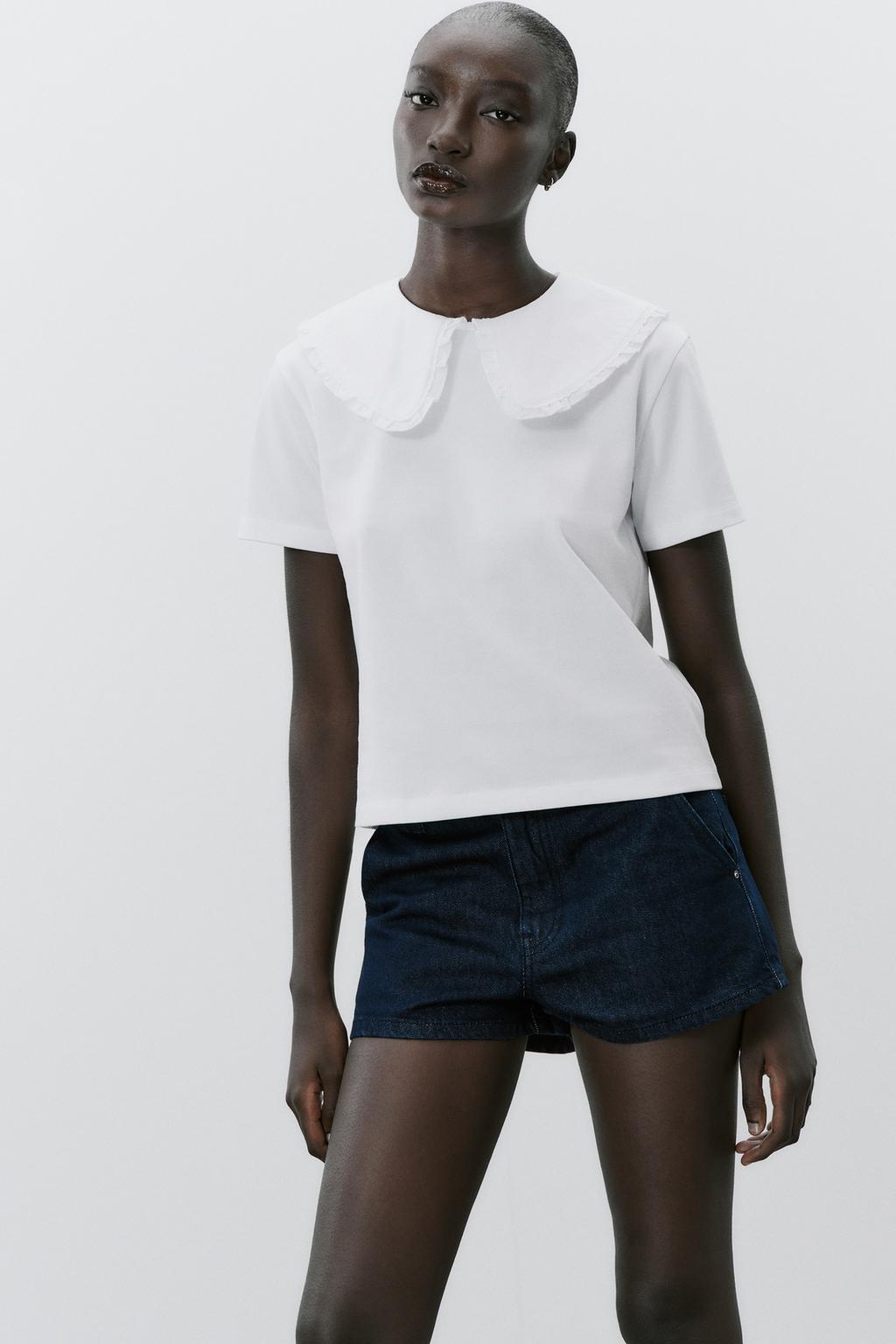 

Макси-футболка с воротником "питер пэн" ZARA, белый