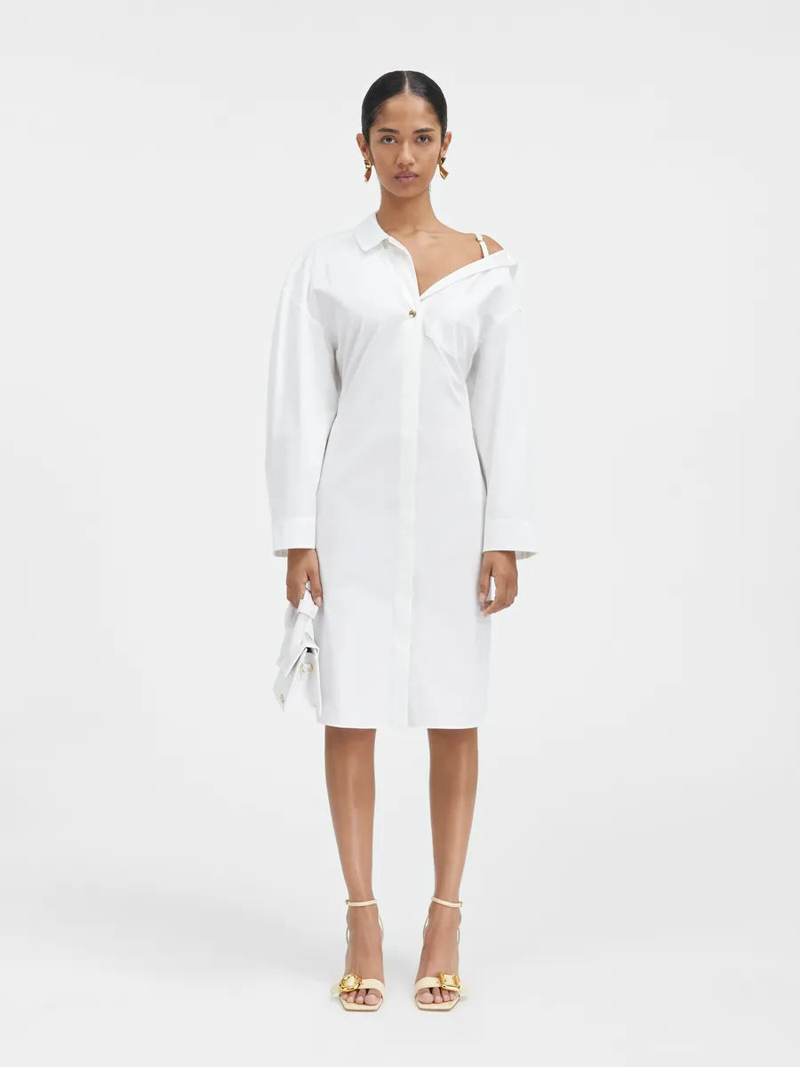 

Асимметричное платье-рубашка мини Jacquemus, белый