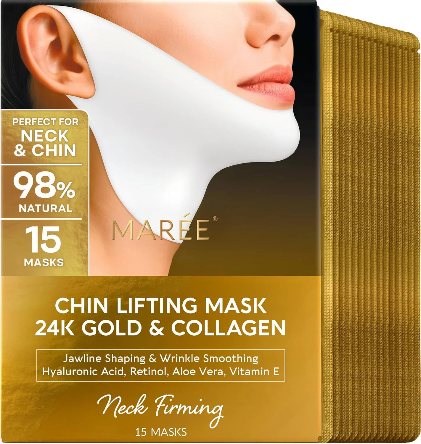 V-лифтинг маска для лица Maree с 24K золотом, коллагеном и ретинолом, 15 шт