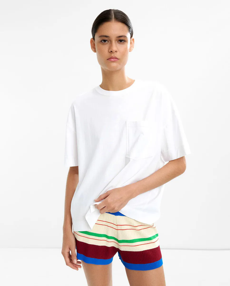 

Женская футболка 100% хлопок с коротким рукавом и боковым карманом Parfois, белый